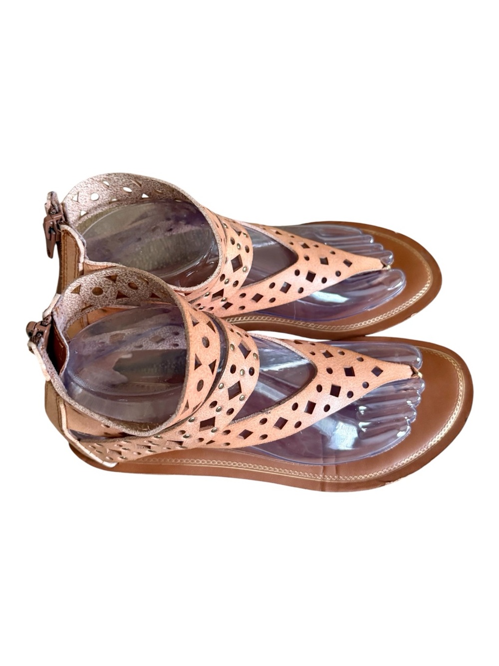 Women’s Beidge Peach Color Leather Laser-Cut Gladiator Sandals